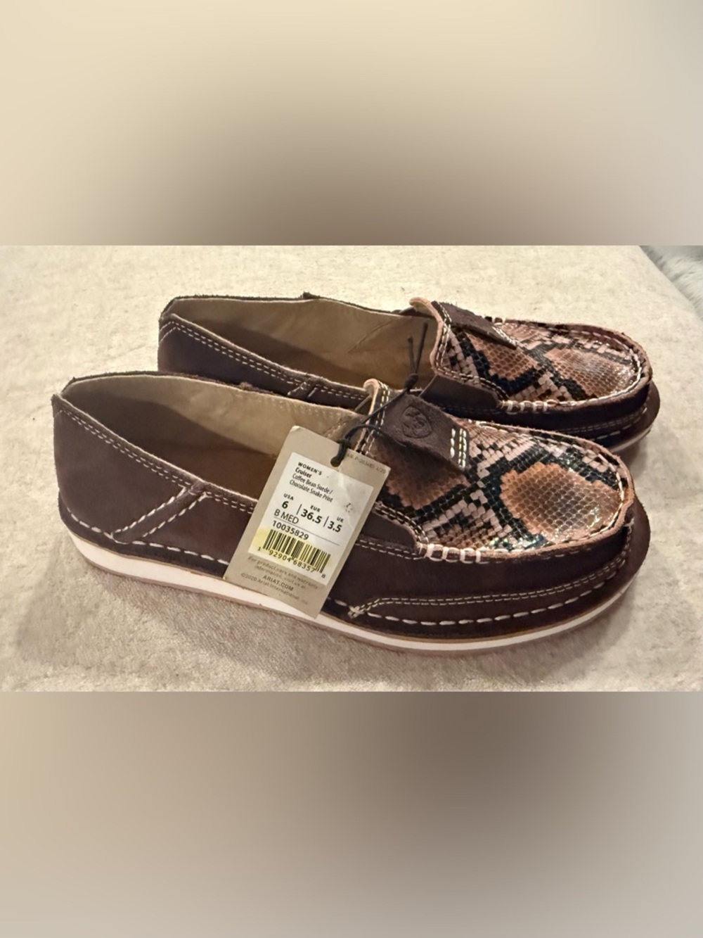 Ariat Brown Snake-Pattern Slip-On Loafers. Size 6. Brand New w/ Tags. - Picture 5 of 6